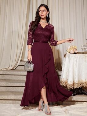 MIUSOL Burgundy Lace Evening Dress XL NWT High Low Formal and Elegant